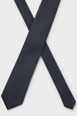 Silk-blend tie with micro pattern, Dark Blue