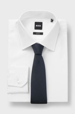 Silk-blend tie with micro pattern, Dark Blue