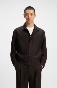 Slim-fit jacket in herringbone performance-stretch cloth, Brown