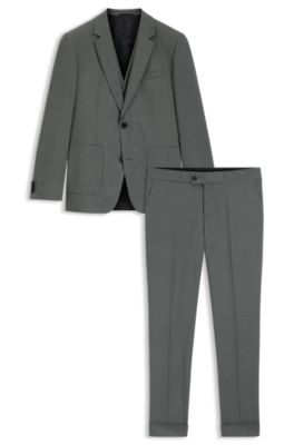 Slim-Fit Dreiteiler aus Performance-Stretch-Twill mit Hahnentritt-Muster, Gr&uuml;n