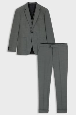 Slim-Fit Dreiteiler aus Performance-Stretch-Twill mit Hahnentritt-Muster, Gr&uuml;n