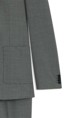 Slim-Fit Dreiteiler aus Performance-Stretch-Twill mit Hahnentritt-Muster, Gr&uuml;n