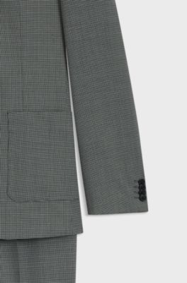 Slim-Fit Dreiteiler aus Performance-Stretch-Twill mit Hahnentritt-Muster, Gr&uuml;n