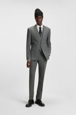 Slim-fit three-piece suit in houndstooth performance-stretch twill, Green