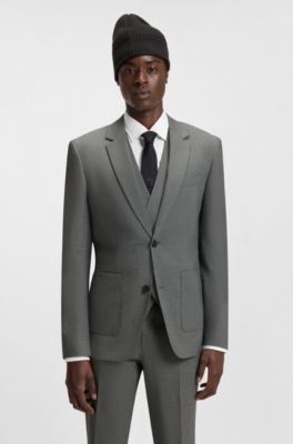 Slim-fit three-piece suit in houndstooth performance-stretch twill, Green