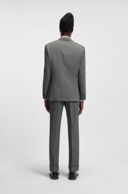 Slim-Fit Dreiteiler aus Performance-Stretch-Twill mit Hahnentritt-Muster, Gr&uuml;n