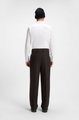 Modern-fit trousers in herringbone stretch dobby, Brown