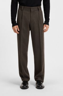 Wool-blend herringbone modern-fit suit trousers , Brown