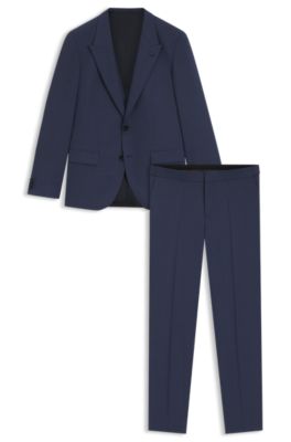 Slim-fit three-piece suit with sharkskin weave, Dark Blue