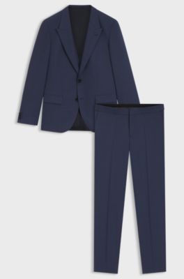 Slim-fit three-piece suit with sharkskin weave, Dark Blue