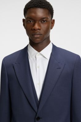 Driedelig slim-fit pak met sharkskin-weefpatroon, Donkerblauw