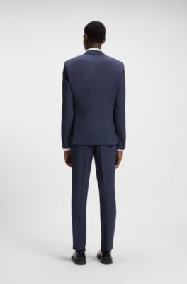 Slim-fit three-piece suit with sharkskin weave, Dark Blue