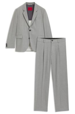 Modern-fit suit in pinstripe stretch fabric, Grey