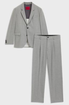 Modern-fit suit in pinstripe stretch fabric, Grey
