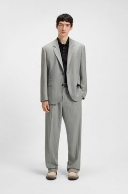 Modern-fit suit in pinstripe stretch fabric, Grey
