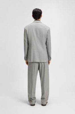 Modern-fit suit in pinstripe stretch fabric, Grey