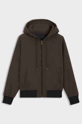 Modern-fit hooded jacket in herringbone cloth, Brown