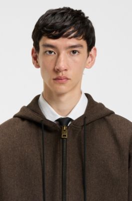 Modern-fit hooded jacket in herringbone cloth, Brown