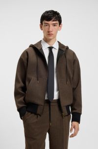 Modern-fit hooded jacket in herringbone cloth, Brown