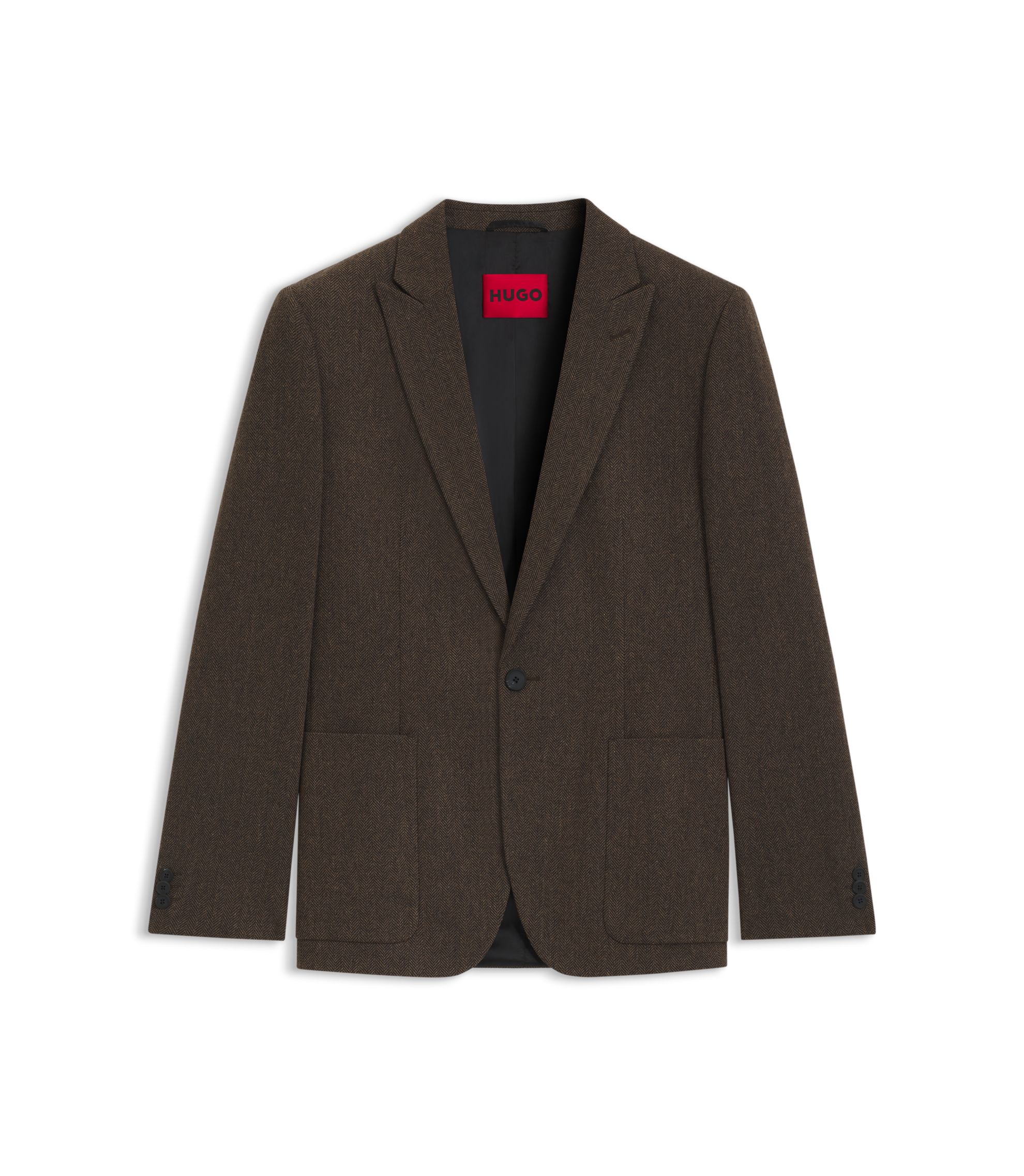 HUGO Extra-slim-fit blazer in herringbone cloth Brown