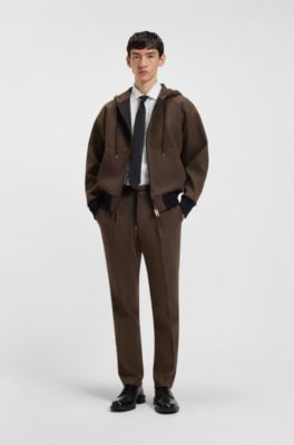Slim-fit trousers in herringbone cloth, Brown
