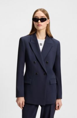 Veste Relaxed en tissu stretch, Bleu fonc&eacute;