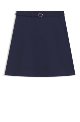 High-waisted A-line skirt with buckled belt, Dark Blue