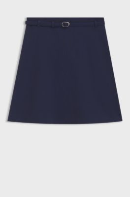Falda evas&eacute; de talle alto con cintur&oacute;n con hebilla, Azul oscuro