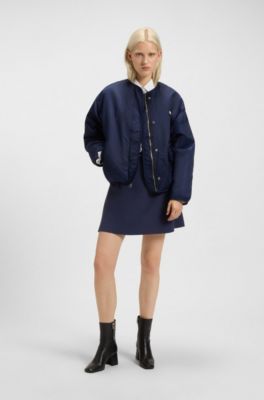 High-waisted A-line skirt with buckled belt, Dark Blue