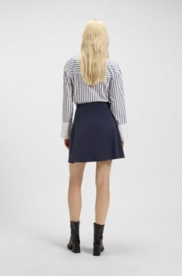 Falda evas&eacute; de talle alto con cintur&oacute;n con hebilla, Azul oscuro