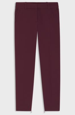 Slim-fit trousers with zip hems, Bordeaux