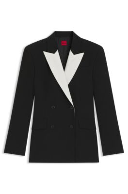 Regular-Fit Blazer mit kontrastfarbenem Revers, Schwarz