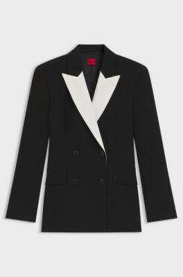 Regular-fit blazer with contrast lapels, Black
