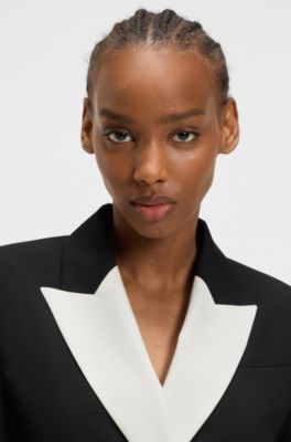 Regular-fit blazer with contrast lapels, Black