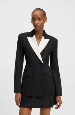 Regular-Fit Blazer mit kontrastfarbenem Revers, Schwarz