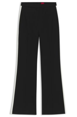 Regular-fit trousers in stretch fabric with side stripes, White / Black