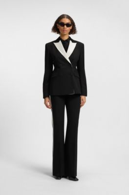 Regular-fit trousers in stretch fabric with side stripes, White / Black