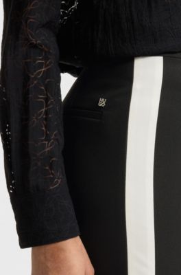 Regular-fit trousers in stretch fabric with side stripes, White / Black