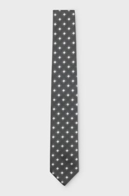 Silk-blend tie with jacquard pattern, Light Grey