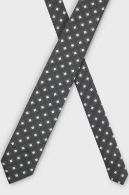 Silk-blend tie with jacquard pattern, Light Grey