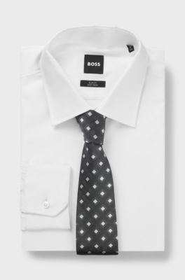 Silk-blend tie with jacquard pattern, Light Grey