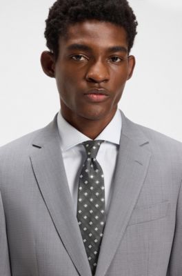 Silk-blend tie with jacquard pattern, Light Grey