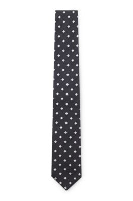 Silk-blend tie with jacquard pattern, Dark Blue