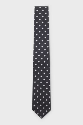 Silk-blend tie with jacquard pattern, Dark Blue
