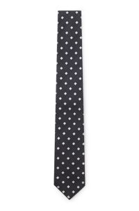 Silk-blend tie with jacquard pattern, Dark Blue