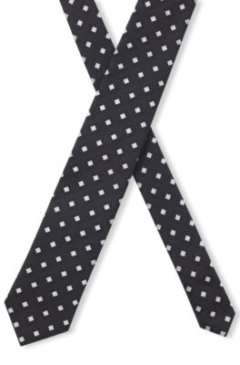Silk-blend tie with jacquard pattern, Dark Blue