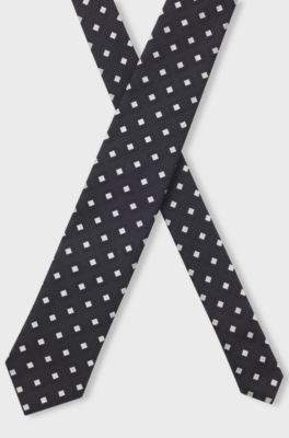Silk-blend tie with jacquard pattern, Dark Blue