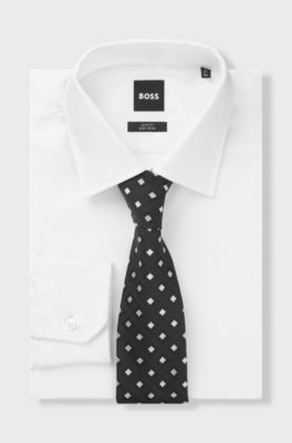 Silk-blend tie with jacquard pattern, Dark Blue