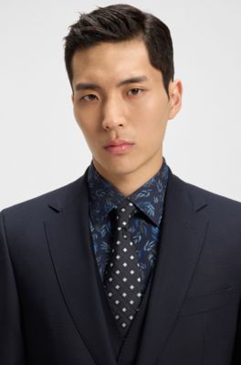 Silk-blend tie with jacquard pattern, Dark Blue