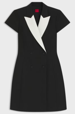 Blazer-style dress with contrast lapels, White / Black